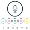 Single microphone flat color icons in round outlines - Single microphone flat color icons in round outlines. 6 bonus icons included.