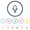 Single microphone flat color icons in round outlines. 6 bonus icons included. - Single microphone flat color icons in round outlines