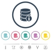 Database info flat color icons in round outlines - Database info flat color icons in round outlines. 6 bonus icons included.