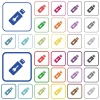 Hardware key color flat icons in rounded square frames. Thin and thick versions included. - Hardware key outlined flat color icons