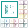 Source code checking flat color icons with quadrant frames on white background - Source code checking flat color icons with quadrant frames