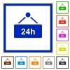 Hanging table with 24 hours flat framed icons - Hanging table with 24 hours flat color icons in square frames on white background