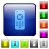 Remote control icons in rounded square color glossy button set - Remote control color square buttons