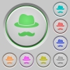 Incognito with mustache color icons on sunk push buttons - Incognito with mustache push buttons