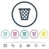 Trash flat color icons in round outlines - Trash flat color icons in round outlines. 6 bonus icons included.