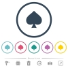 Spades card symbol flat color icons in round outlines. 6 bonus icons included. - Spades card symbol flat color icons in round outlines