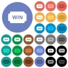 Winner ticket multi colored flat icons on round backgrounds. Included white, light and dark icon variations for hover and active status effects, and bonus shades. - Winner ticket round flat multi colored icons - Small thumbnail