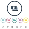 Ruble banknotes flat color icons in round outlines - Ruble banknotes flat color icons in round outlines. 6 bonus icons included.