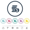 Dollar coins flat color icons in round outlines - Dollar coins flat color icons in round outlines. 6 bonus icons included.
