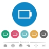 Empty battery without load units flat white icons on round color backgrounds. 6 bonus icons included. - Empty battery without load units flat round icons