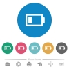 Low battery with one load unit flat white icons on round color backgrounds. 6 bonus icons included. - Low battery with one load unit flat round icons