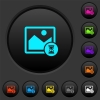 Image processing dark push buttons with vivid color icons on dark grey background - Image processing dark push buttons with color icons