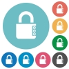 Locked combination lock with side numbers flat round icons - Locked combination lock with side numbers flat white icons on round color backgrounds