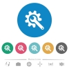 Wrench with cogwheel flat white icons on round color backgrounds. 6 bonus icons included. - Wrench with cogwheel flat round icons