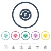 Ruble pay back guarantee sticker flat color icons in round outlines - Ruble pay back guarantee sticker flat color icons in round outlines. 6 bonus icons included.