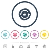 Ruble pay back guarantee sticker flat color icons in round outlines. 6 bonus icons included. - Ruble pay back guarantee sticker flat color icons in round outlines