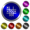 Tic tac toe game luminous coin-like round color buttons - Tic tac toe game icons on round luminous coin-like color steel buttons