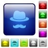 Incognito with mustache icons in rounded square color glossy button set - Incognito with mustache color square buttons