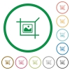 Crop picture flat icons with outlines - Crop picture flat color icons in round outlines on white background