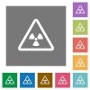 Nuclear warning flat icons on simple color square backgrounds - Nuclear warning square flat icons