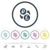 Ruble Pound money exchange flat color icons in round outlines - Ruble Pound money exchange flat color icons in round outlines. 6 bonus icons included.