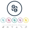 Ruble Pound money exchange flat color icons in round outlines. 6 bonus icons included. - Ruble Pound money exchange flat color icons in round outlines