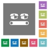 Conveyor with boxes flat icons on simple color square backgrounds - Conveyor with boxes square flat icons