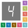 digital number four of seven segment type square flat icons - digital number four of seven segment type flat icons on simple color square backgrounds