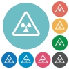 Nuclear warning flat white icons on round color backgrounds - Nuclear warning flat round icons