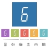 digital number six of seven segment type flat white icons in square backgrounds - digital number six of seven segment type flat white icons in square backgrounds. 6 bonus icons included.