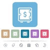 Dollar strong box flat icons on color rounded square backgrounds - Dollar strong box white flat icons on color rounded square backgrounds. 6 bonus icons included