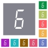 digital number six of seven segment type flat icons on simple color square backgrounds - digital number six of seven segment type square flat icons