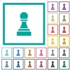Black chess pawn flat color icons with quadrant frames on white background - Black chess pawn flat color icons with quadrant frames