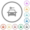 Car rental flat color icons in round outlines on white background - Car rental flat icons with outlines