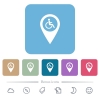 Disability accessibility GPS map location white flat icons on color rounded square backgrounds. 6 bonus icons included - Disability accessibility GPS map location flat icons on color rounded square backgrounds