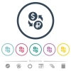 Dollar Ruble money exchange flat color icons in round outlines - Dollar Ruble money exchange flat color icons in round outlines. 6 bonus icons included.