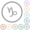 Capricorn zodiac symbol flat icons with outlines - Capricorn zodiac symbol flat color icons in round outlines on white background