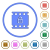 Encode movie flat color vector icons with shadows in round outlines on white background - Encode movie icons with shadows and outlines