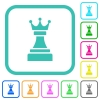 Black chess queen vivid colored flat icons - Black chess queen vivid colored flat icons in curved borders on white background