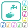 Hand washing vivid colored flat icons in curved borders on white background - Hand washing vivid colored flat icons