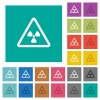 Nuclear warning square flat multi colored icons - Nuclear warning multi colored flat icons on plain square backgrounds. Included white and darker icon variations for hover or active effects.