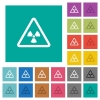 Nuclear warning multi colored flat icons on plain square backgrounds. Included white and darker icon variations for hover or active effects. - Nuclear warning square flat multi colored icons