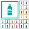 Water bottle with label flat color icons with quadrant frames on white background - Water bottle with label flat color icons with quadrant frames