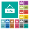 Hanging table with 24 hours square flat multi colored icons - Hanging table with 24 hours multi colored flat icons on plain square backgrounds. Included white and darker icon variations for hover or active effects.