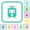 Tram vivid colored flat icons - Tram vivid colored flat icons in curved borders on white background