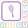 Tennis racket with ball simple icons - Tennis racket with ball simple icons in color rounded square frames on white background