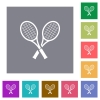 Two tennis rackets square flat icons - Two tennis rackets flat icons on simple color square backgrounds