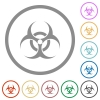 Biohazard sign flat icons with outlines - Biohazard sign flat color icons in round outlines on white background