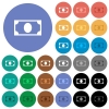 Single banknote round flat multi colored icons - Single banknote multi colored flat icons on round backgrounds. Included white, light and dark icon variations for hover and active status effects, and bonus shades.