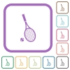 Tennis racket with ball simple icons in color rounded square frames on white background - Tennis racket with ball simple icons